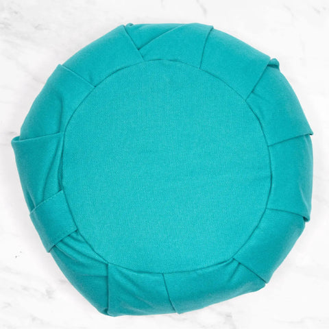 Zafu Yoga Meditation Cushion With Washable Cover And Buckwheat Filling Soft Round Cotton Floor Pillow For Meditation Pranayama And Stress Relief Turquoise Color Cozy Ergonomic Vibe For Home Studio Or Yoga Room, top view