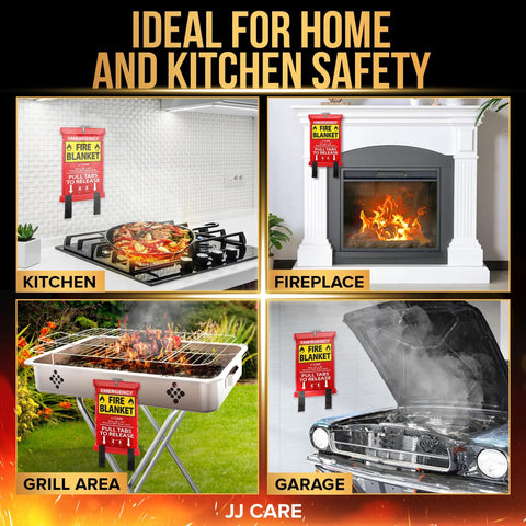 Image showing 5 Pack Fire Blanket Set With Hooks And Gloves, 40x40 Inch Emergency Fire Blanket used in kitchen, fireplace, grill, and garage.