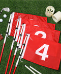Four Pack Golf Flag Sticks With 6 Foot Putting Green Red Digital Style Flags, Hole Cups And Poles, Numbered No 1 Through No 4