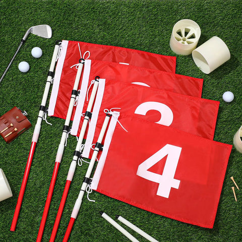 Four Pack Golf Flag Sticks With 6 Foot Putting Green Red Digital Style Flags, Hole Cups And Poles, Numbered No 1 Through No 4