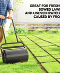 Person using 20 Inch Push And Tow Behind Lawn Roller Filled With 10 Gallons Of Water Or Sand, Heavy Duty Yard Roller for flattening sod