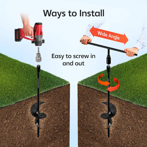 Ways to install Heavy Duty 18 Inch Ground Anchors Set Of 4 Screw In Stakes for tie downs with drill and manual wrench methods