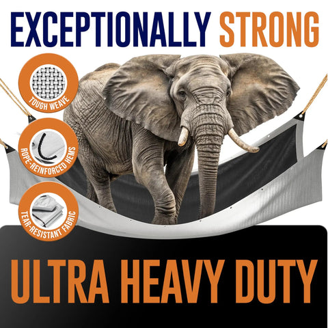 Elephant standing on Beefy 16 Mil Extra Thick Tarp Waterproof Poly Tarpaulin 12 By 20 Feet With UV Resistant Coating