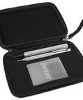 Badass Deburring Tool With Ten Spare Blades And Sharp Scribe Stored In A Rugged Zippered Case view from inside, featuring tools.