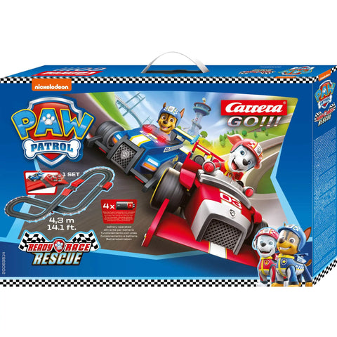 Box of PAW Patrol Battery Operated 1:43 Scale Slot Car Racing Track Set With Jump Ramp Featuring Chase And Marshall 14.1 Foot Track