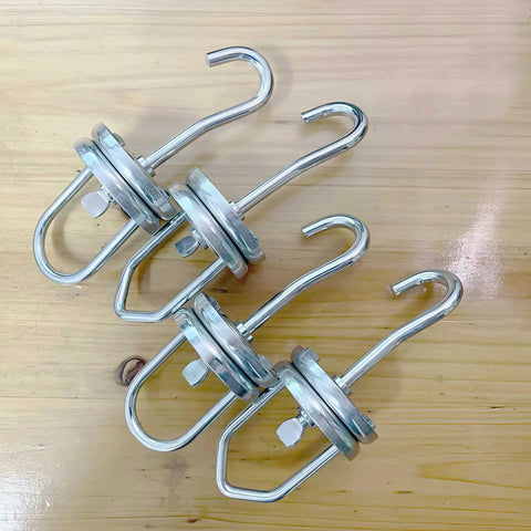 Beefy Heavy Duty Powder Coating Swivel Hooks Set With 360 Degree Ball Bearing Spinner And V And U Hooks, 250 LB Capacity, Steel Hangers For Painting Powder Coating And Spray Booths, 4 Pack, chrome hooks on wood