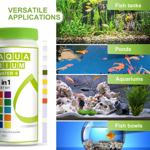 Go-To 8-In-1 Aquarium Test Kit For Fish Tanks With Quick And Accurate Water Testing Strips For Freshwater Tanks And Ponds Tests PH Ammonia Alkalinity Hardness Chlorine Nitrate Nitrite And More. 50 strips for fish tanks, ponds, aquariums, fish bowls