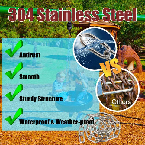 Heavy Duty 304 Stainless Steel Chain Rock Solid Rust Resistant Security Link for dog restraint and garden guardrail.