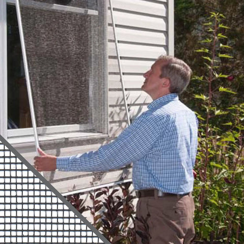 Man installing Durable Aluminum Window And Door Screen Roll 36 Inch By 100 Feet, Rust-Resistant Replacement Mesh on window