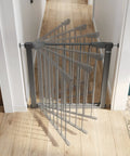 Walk Through Metal Baby Gate For Doorways, Adjustable From 29.5 To 40.5 Inches, 29.5 Inches Tall, Pressure Mounted, Gray, Open Movement