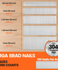 Image showing 18 Gauge Stainless Brad Nails 304 Stainless Assorted Five Sizes Three Quarters Of An Inch To Two Inches Two Thousand Count