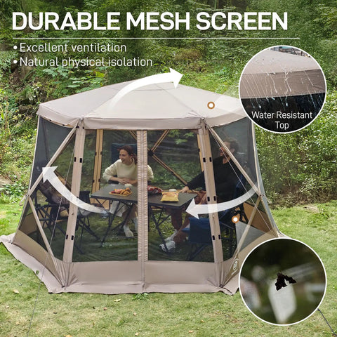 Pop Up Screen House Tent For Camping 11.5 By 9.8 Ft Instant Gazebo With Netting Grab And Go Backyard Shelter in Khaki