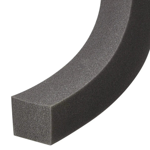 Close-up of Frost King AC43H Window AC Weatherseal Tape Open Cell Foam Seal 2 And 1 Quarter By 2 And 1 Quarter By 42 Inches, gray foam detail.