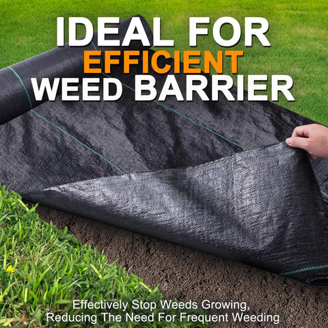 Heavy Duty Weed Barrier Landscape Fabric Two Pack 3 Ft By 100 Ft Rolls Thick 3 Point 2 Oz Breathable Mulch Mat in use on garden