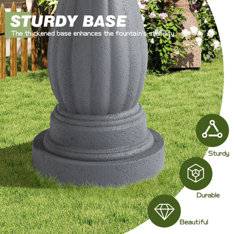 Close-up view of the base of the Three Tier Outdoor Waterfall Garden Fountain with Pump showing sturdy grey resin finish