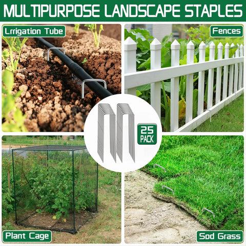 Heavy Duty Galvanized Garden Stakes 5 Inch 25 Pack With Anti Rust Ground Pins for weed barrier fabric and landscaping