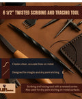 Hardcore 6.5 Inch Twisted Scriber Tool For Metal Etching And Intaglio Tracing on leather workspace with tools.