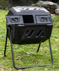 Dual Chamber 42 Gallon Black Outdoor Compost Tumbler Bin For Backyard Garden And Kitchen Rotating Drum With Easy Turn Mechanism