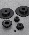 Two Pack 15 Tooth Chain Sprockets for ISO 08A Roller Chain, 1 Inch Bore, C45 Carbon Steel With Black Oxide Finish displayed on surface