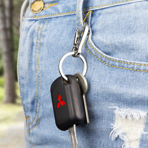4 Piece Multipurpose Keychain Clip Set With Secure Zinc Carabiner And Steel Keyring attached to jeans for easy key access
