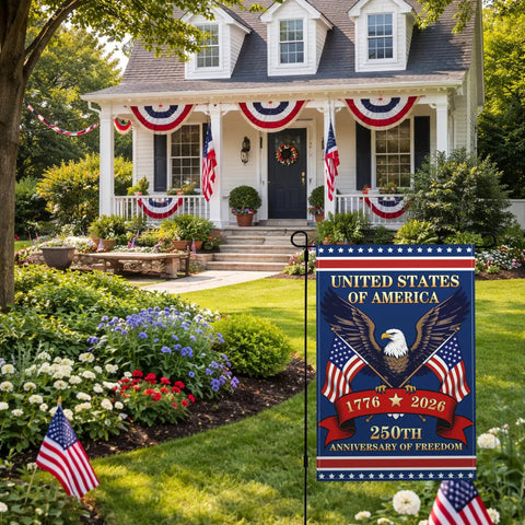250th Anniversary USA Flag Garden Flag Burlap 12x18 Inch Double Sided Patriotic Yard Decor Featuring 1776 2026 Eagle And Flag
