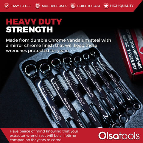 7 Piece Offset Bolt Extractor Wrench Set With 6 Point Box End For Stripped Bolts And Nuts Rounded Fastener Remover Kit Metric Design