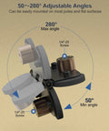 Diagram of heavy duty magnetic fence mount for action cameras and phones showing screws and adjustable angles.