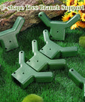 16 Piece Tree Support Kit for Fruit Trees and Vines, Plastic Branch Braces to Prevent Breakage, Fits Standard 1.57 By 1.57 Inch Lumber, A Handy Garden Hack for Backyards, Orchards And Vineyards, Includes Screws, Green, green plastic U-shaped braces on grass