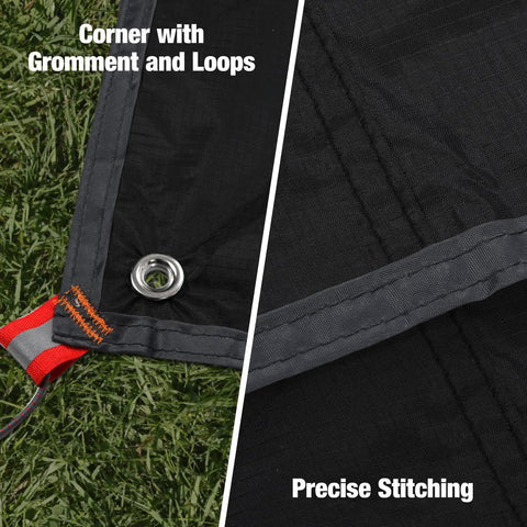 Corner details of Ultralight Tent Footprint Tarp 55x87 Inches Waterproof PU2000mm Ground Cloth with grommet and precise stitching