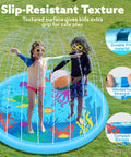 Two kids playing on a 60 Inch Splash Pad Water Toy For Kids And Toddlers with a sea theme, showcasing slip-resistant surface and sprinkler function.