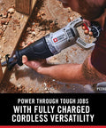 Killer 20V Max Lithium Eight Tool Combo Kit With Dual Batteries And Quick Charger Features Compact Drill Driver And High Output Impact For Zero Sweat Weekend Upgrades, showing reciprocating saw cutting wood.