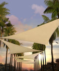 Beige Triangle Shade Sail Canopy for Outdoor Patios and Gardens 24 ft by 24 ft by 24 ft UV Blocking 95 Percent HDPE installation view