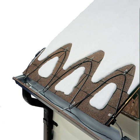 RC60 60 Foot Heating Cables for Roof and Gutter Black, Preassembled and Easy Install, shown installed with snow on shingles.