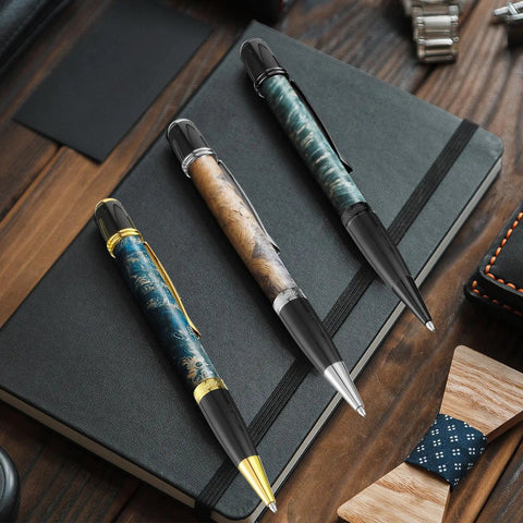 12 Pack Woodturning Pen Kit With Twist Ballpoint Refills Copper Turning Supplies on black notebook