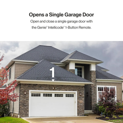 Residential home with closed garage using Single Button Garage Door Opener Remote For Intellicode Compatible Openers Safe And Secure Access Easy To Program G1T BX Model Replacement For Home And Shop Use No Hassle Setup.
