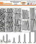 Stainless Steel No 8 Wood And Sheet Metal Screws Kit 200 Pc Assortment Phillips Drive 304 Marine Grade shown in open box