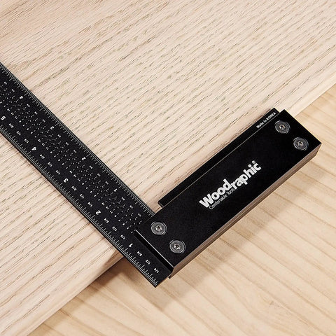 Pro Grade Precision Square Ruler For Marking And Measuring In Carpentry - 4 Inch Aluminum Frame Tool with wood background