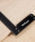 12 Inch Aluminum Woodworking Square For Framing And Layout Pro Carpenter Tool Beefy Precision Machinist Ruler For Construction Rafter Speed Triangle Heavy Duty Right Angle Marking With Millimeter Accuracy on wooden surface