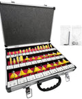 Carbide Tipped Router Bit Set 35 Piece Kit With One Quarter Inch Shank For Woodworking Mastery includes straight, cove, flush trim bits