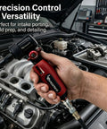 Person using Air Die Grinder With Adjustable Swivel Head And 20000 RPM Pro Grade Portable Pneumatic Tool in engine bay.
