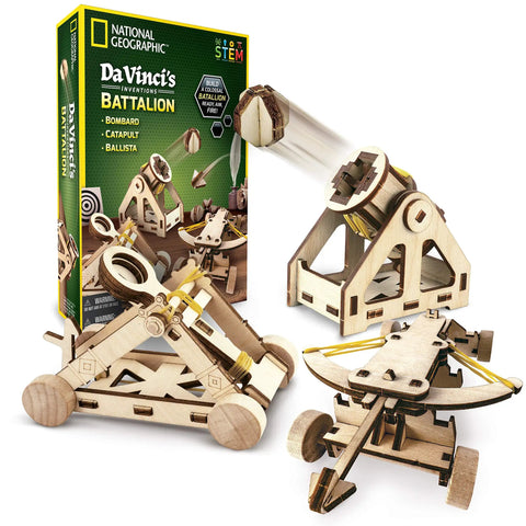 Da Vinci Catapult Kit For Kids With Ballista And Bombard, 3D puzzle wood building toy, three assembled machines with packaging