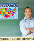 US Map Poster With All 50 State Flags Laminated 14x19.5 In Educational Wall Chart For Kids Classroom Decor With Capitals Abbreviations