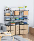 Dope Freely Combinable Wire Cube Storage Organizer Shelf 6 Cube System with clothes and boxes in a living room space