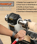 Person using Coated Replacement Wood Turning Carbide Tip Set For VINWOX 3 And 4 Piece Tool Sets on wood lathe