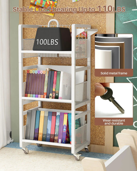 Stack It Up Heavy Duty Rolling Book Cart Built Different For Maximum Storage Features Three Spacious Shelves And Magnetic Bookends Perfect For Busy Classrooms Today