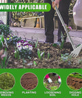Person using 2-In-1 Garden Hoe And Weed Rake With Adjustable Long Handle for weeding and loosening soil in garden
