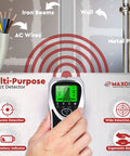 Person holding 5 In 1 Stud Finder Wall Scanner With Center Beam Locator And Automatic Calibration for metal wood studs joists.