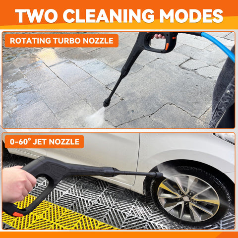High Pressure Washer Gun Kit With Turbo Wand And Adjustable Fan Wand From 0 To 60 Degrees Locking Hose Design Safety Trigger Pro Grade Heavy Duty All In One Cleaning Set For Electric Washers Like Portland Pulsar Taskforce ShopForce in use