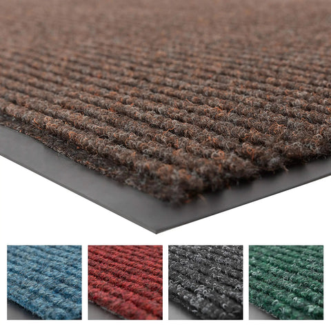 Close-up angle of Super Tough 3 By 5 Foot Brown Industrial Door Mat with color options, dirt capturing fibers, and vinyl backing.