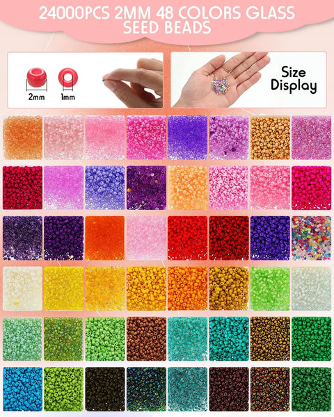 All In One Bead Loom Kit With 24000 Glass Seed Beads In 48 Colors For Adults Dope Jewelry Making Supplies For Bracelets Earrings